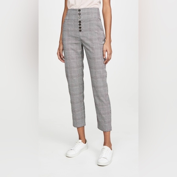 Joie Black White Plaid Slim Fit Crop Trousers Dress Pants Academia Preppy - Picture 1 of 10